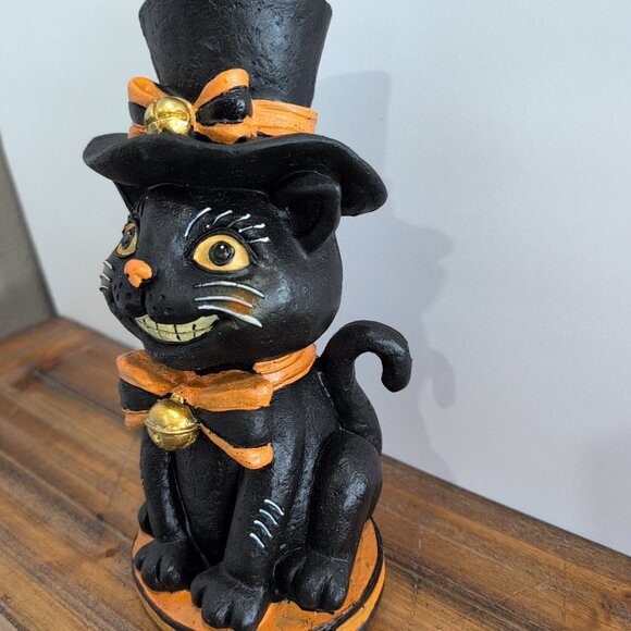 Vintage Style Halloween Black Cat Resin Tabletop Statue Figure Decor 10” Retro - Picture 2 of 4
